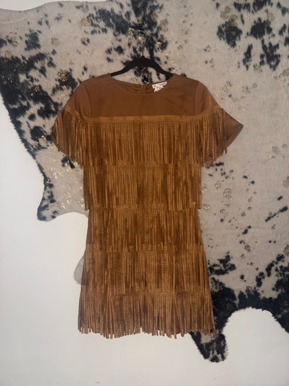 Fringed Tiered Midi Dress in Brown